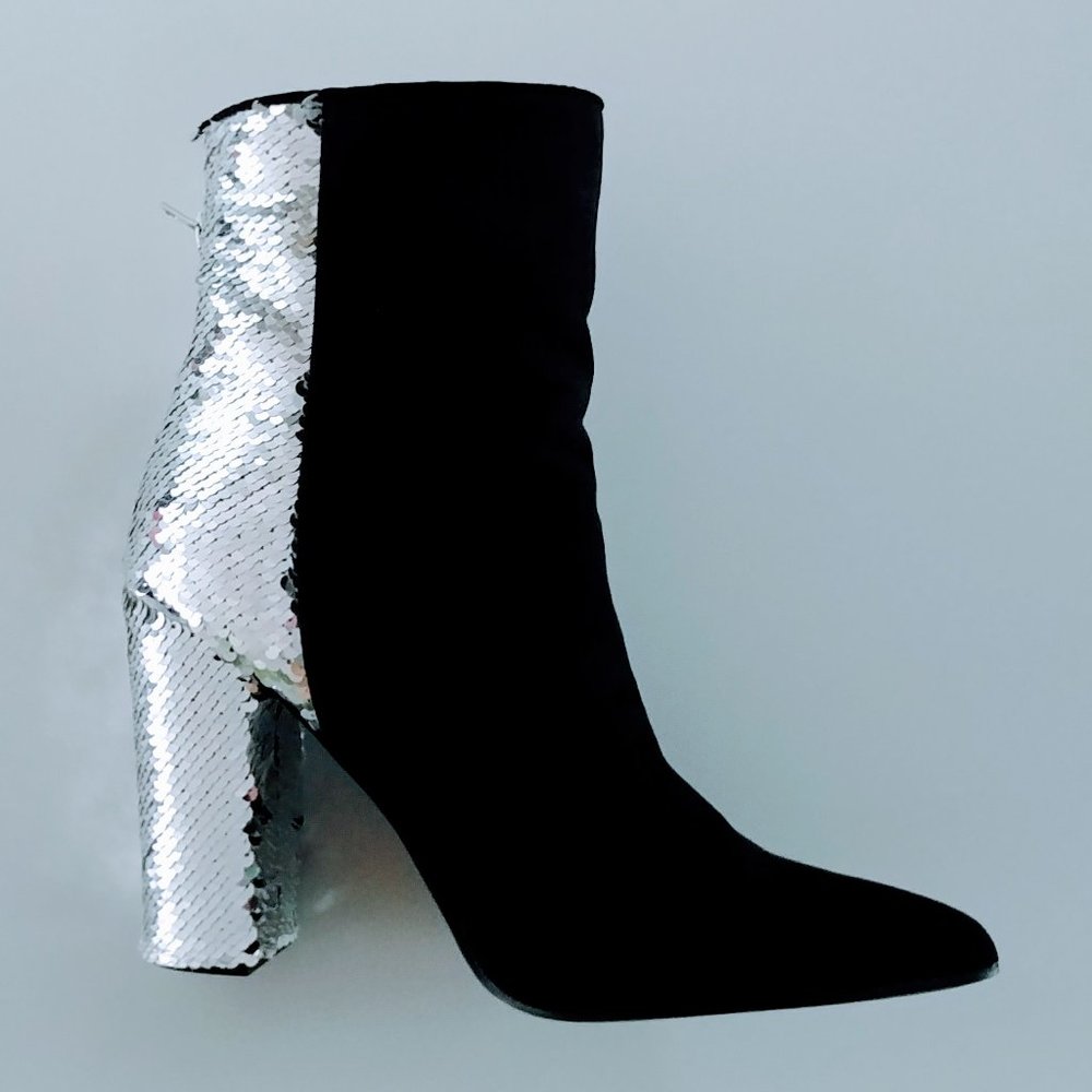 Black / silver sequins booties